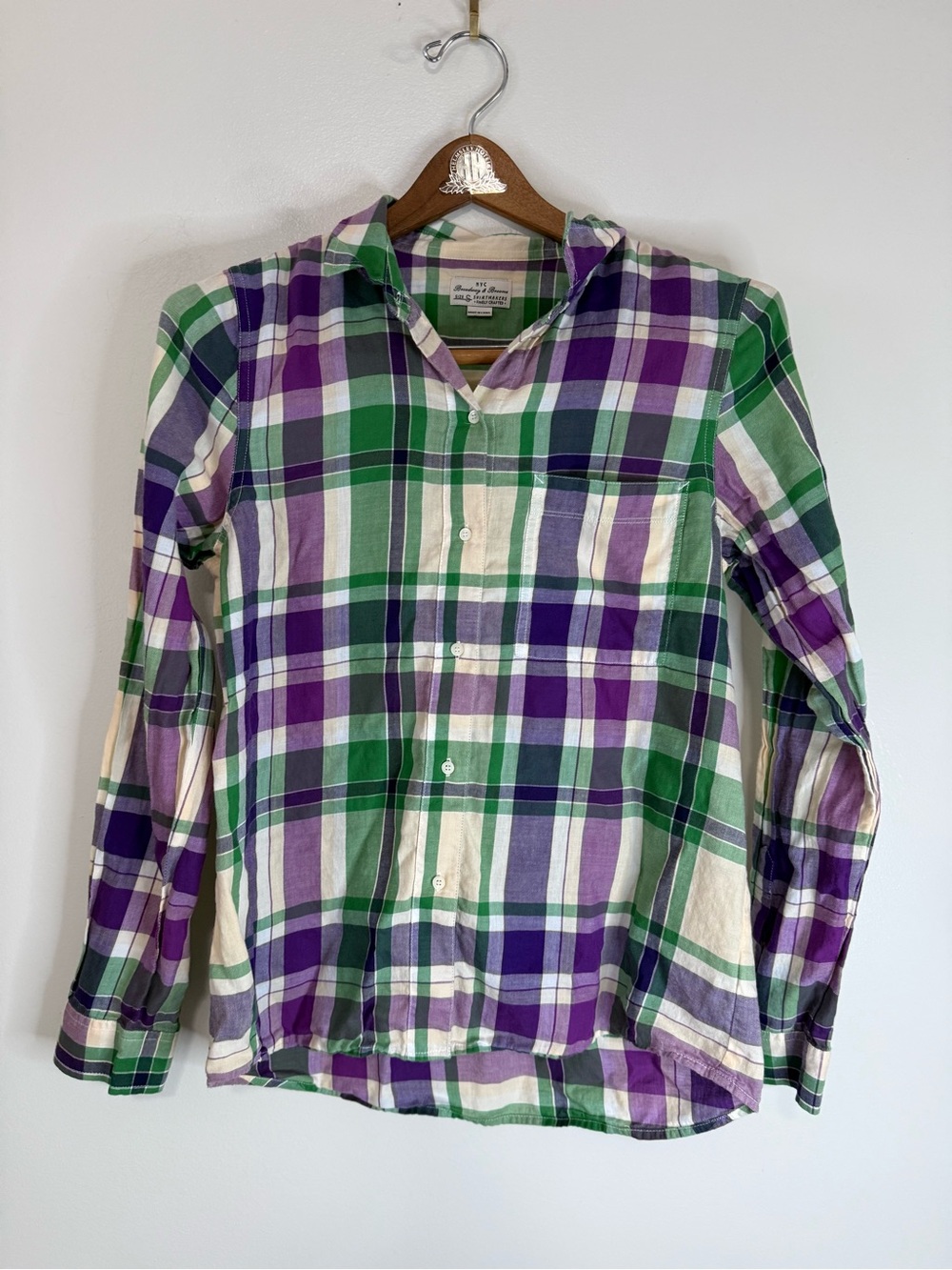 Broadway & Broome Green & Purple Plaid Button-Up Shirt size small